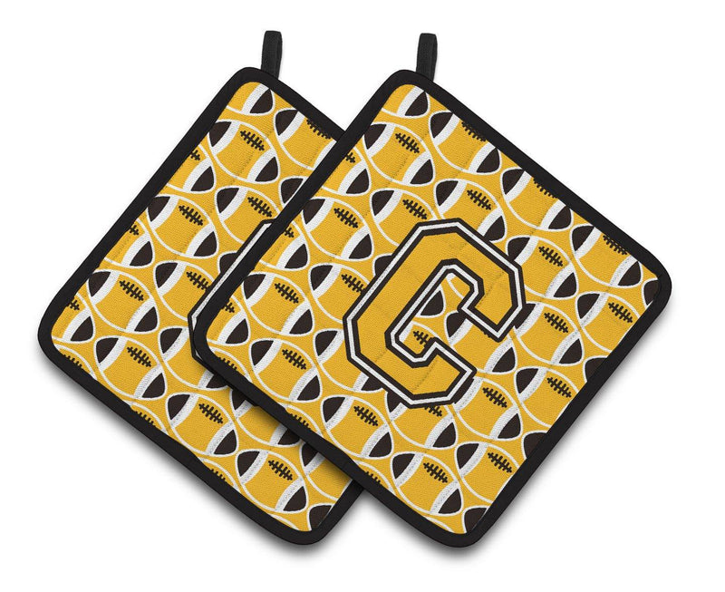 "Letter C Football Black, Old Gold and White Pair of Pot Holders CJ1080-CPTHD"