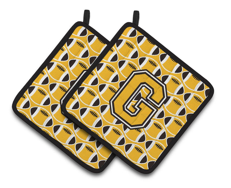 "Letter G Football Black, Old Gold and White Pair of Pot Holders CJ1080-GPTHD"