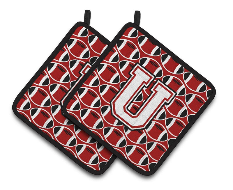 Letter U Football Cardinal and White Pair of Pot Holders CJ1082-UPTHD