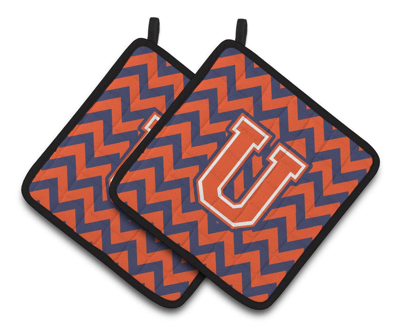 Letter U Chevron Orange and Blue Pair of Pot Holders CJ1042-UPTHD