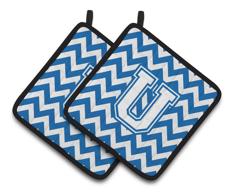 Letter U Chevron Blue and White Pair of Pot Holders CJ1045-UPTHD