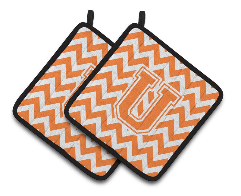 Letter U Chevron Orange and White Pair of Pot Holders CJ1046-UPTHD