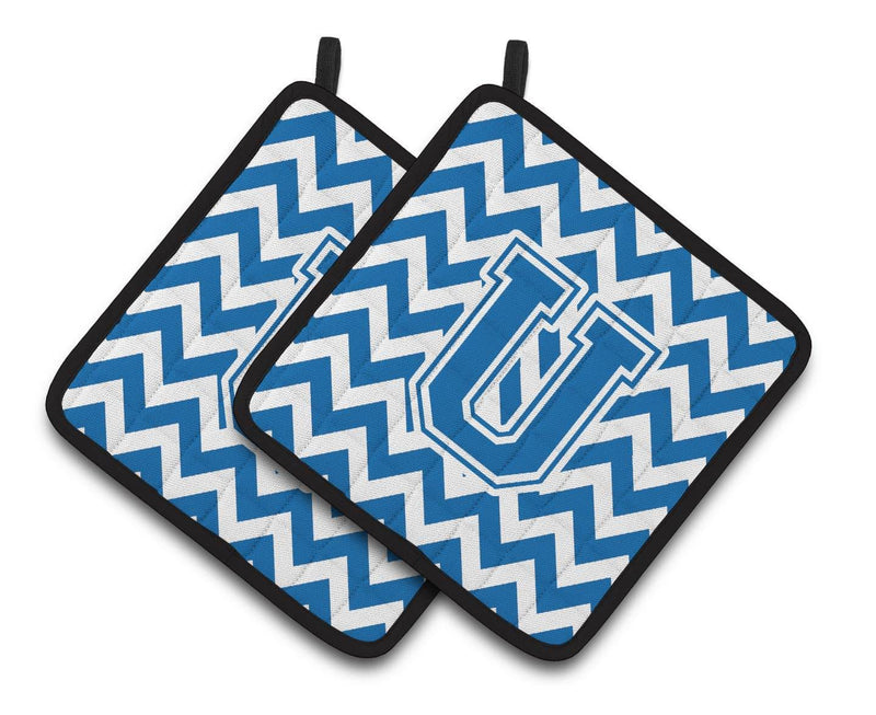 Letter U Chevron Blue and White Pair of Pot Holders CJ1056-UPTHD