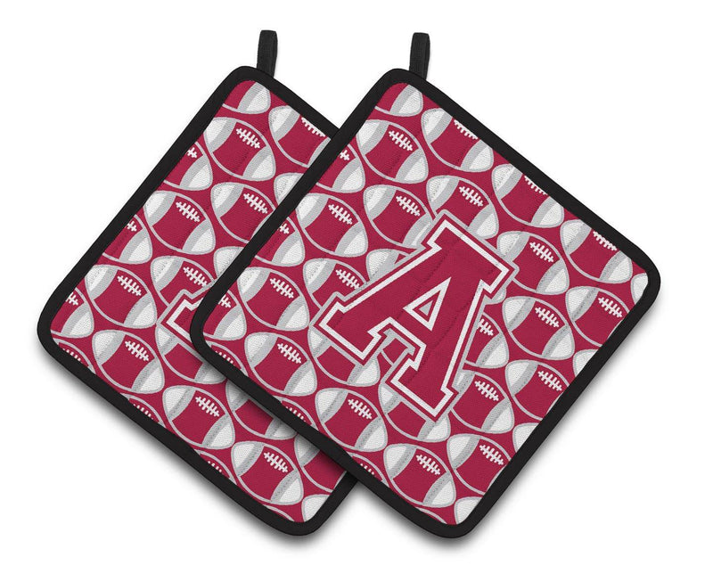 "Letter A Football Crimson, grey and white Pair of Pot Holders CJ1065-APTHD"