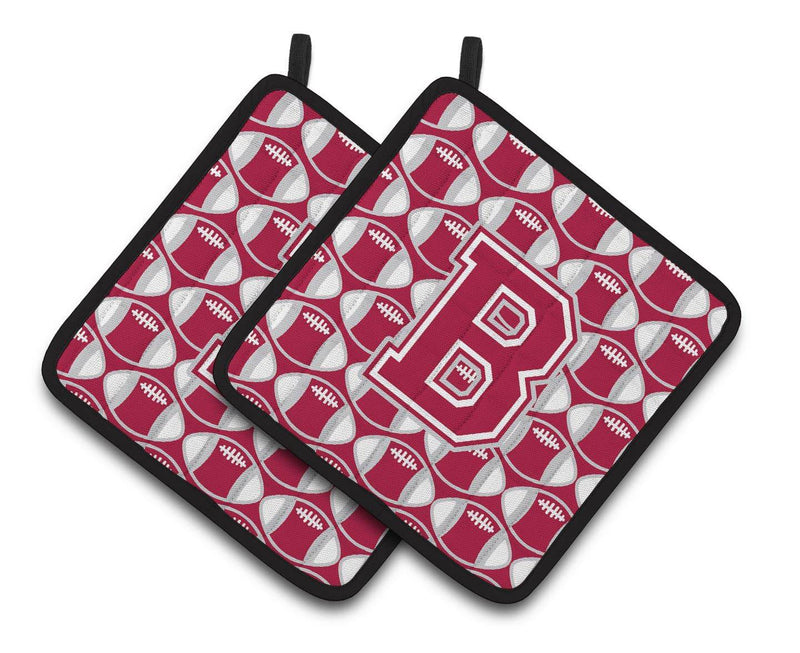 "Letter B Football Crimson, grey and white Pair of Pot Holders CJ1065-BPTHD"