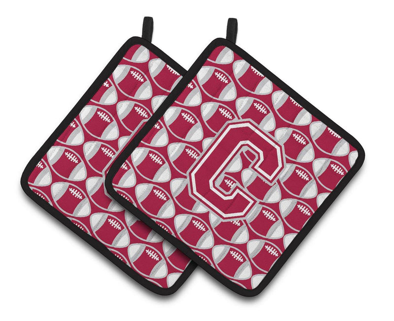 "Letter C Football Crimson, grey and white Pair of Pot Holders CJ1065-CPTHD"