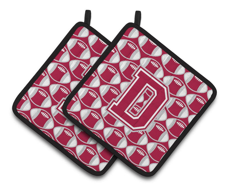 "Letter D Football Crimson, grey and white Pair of Pot Holders CJ1065-DPTHD"