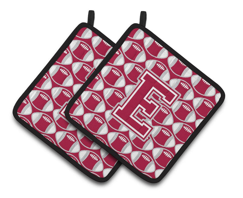 "Letter E Football Crimson, grey and white Pair of Pot Holders CJ1065-EPTHD"