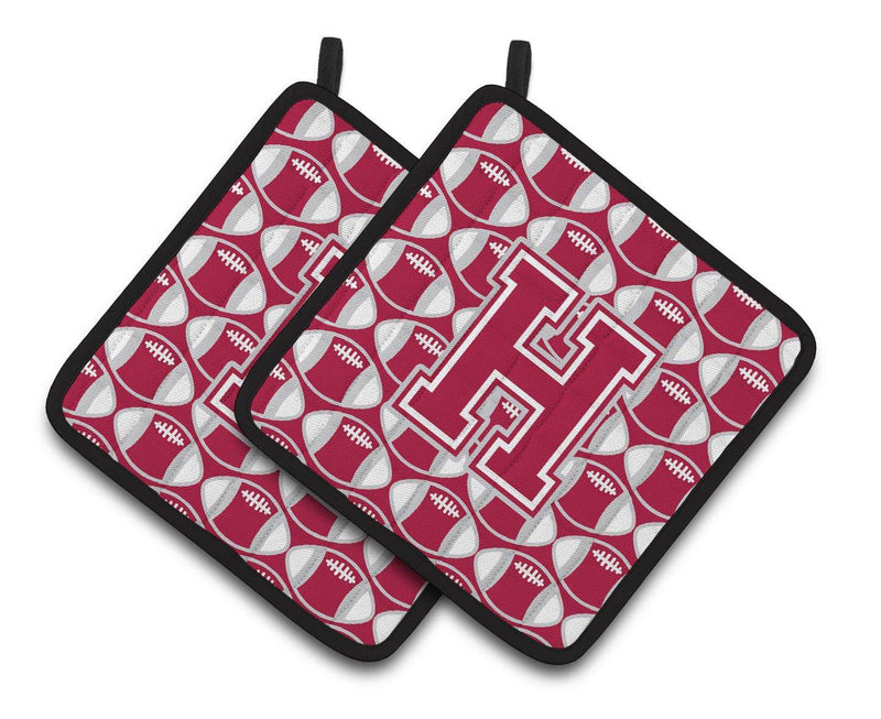 "Letter H Football Crimson, grey and white Pair of Pot Holders CJ1065-HPTHD"