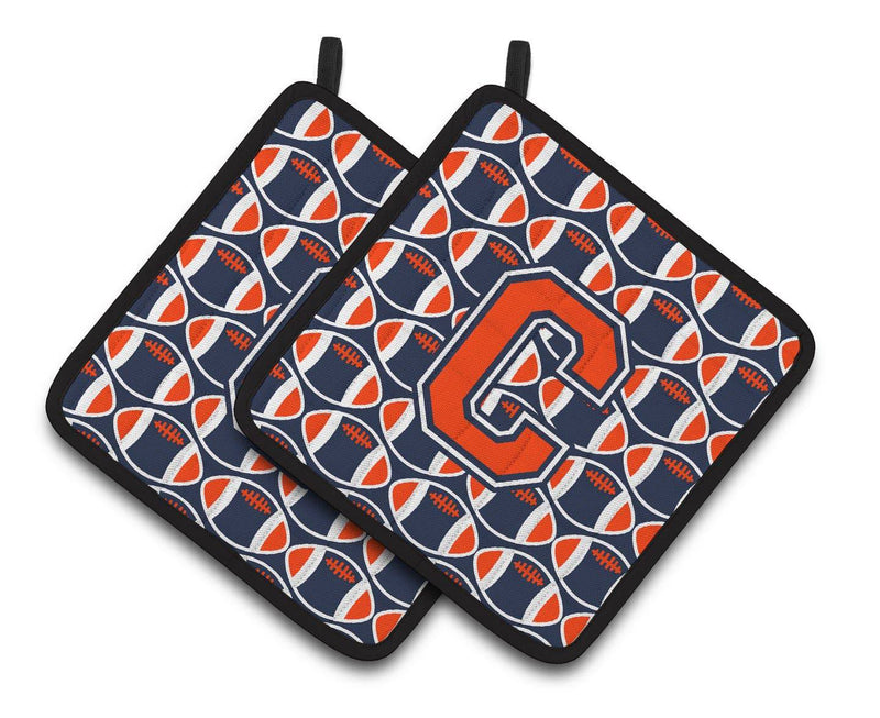 "Letter C Football Orange, Blue and white Pair of Pot Holders CJ1066-CPTHD"