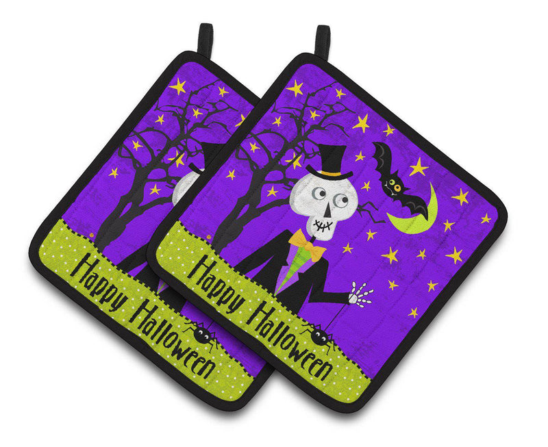 Happy Halloween Skeleton Pair of Pot Holders VHA3014PTHD