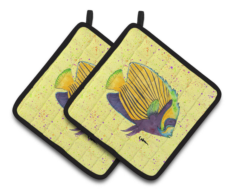 Yellow Fish on Yellow Pair of Pot Holders 8528PTHD