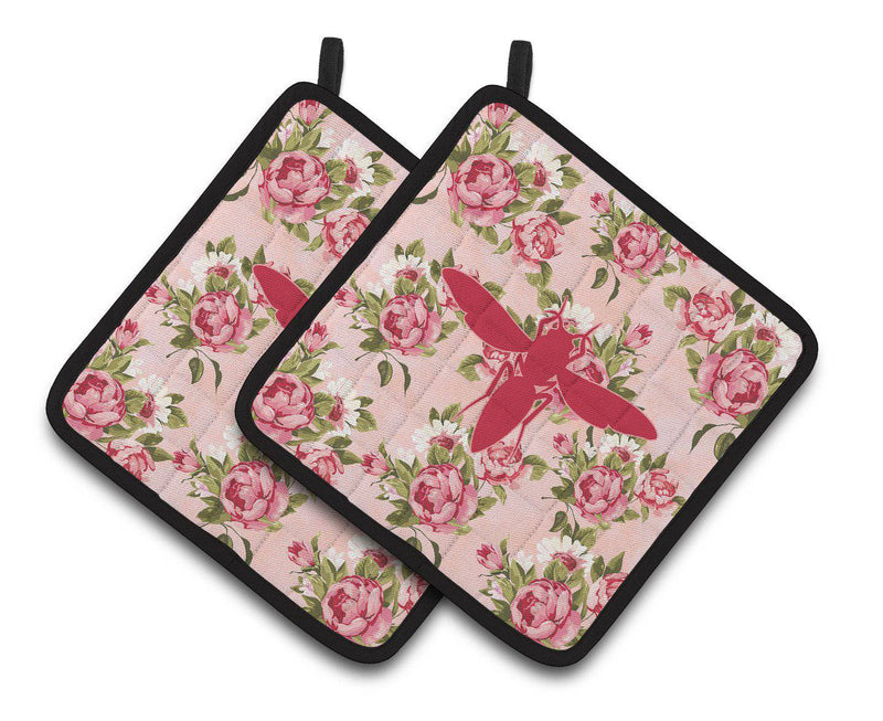 Yellow Jacket Shabby Chic Pink Roses  Pair of Pot Holders BB1053-RS-PK-PTHD