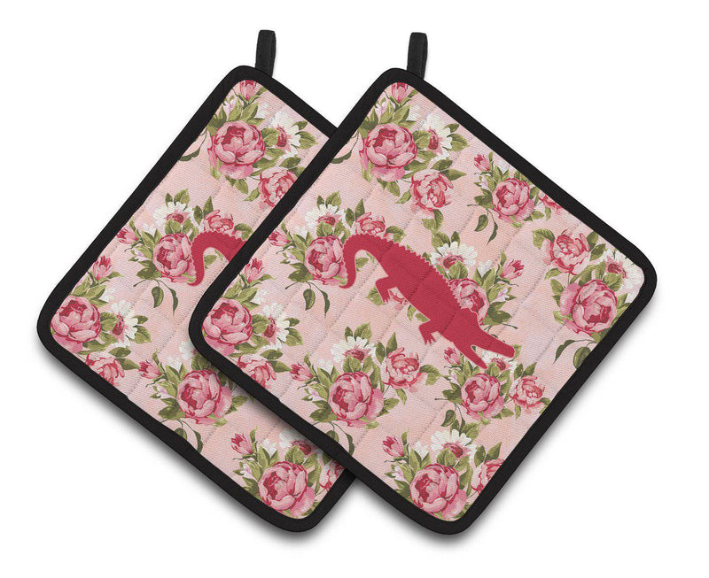 Alligator Shabby Chic Pink Roses  Pair of Pot Holders BB1120-RS-PK-PTHD