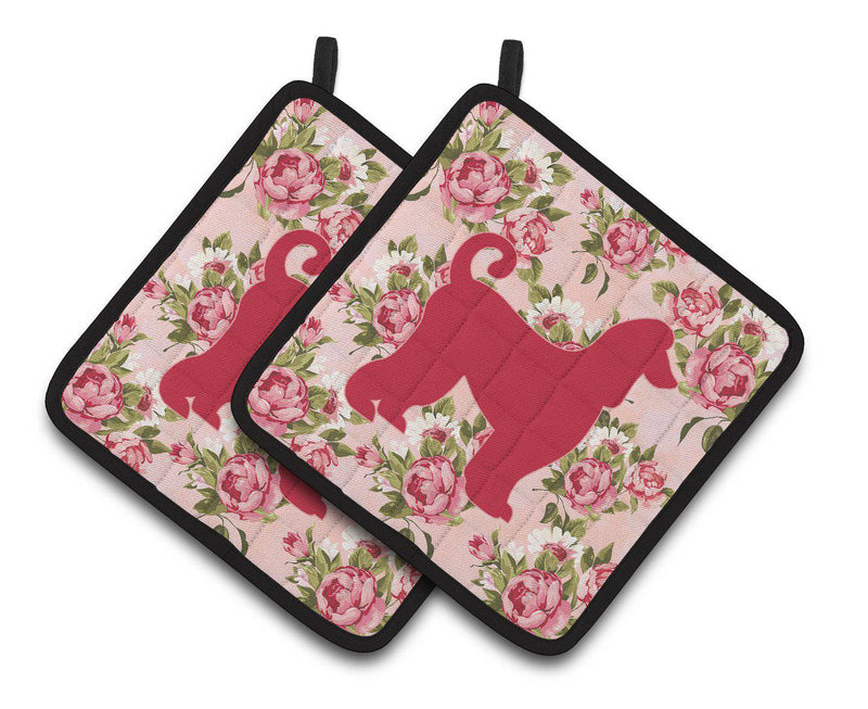 Afghan Hound Shabby Chic Pink Roses  Pair of Pot Holders BB1066-RS-PK-PTHD