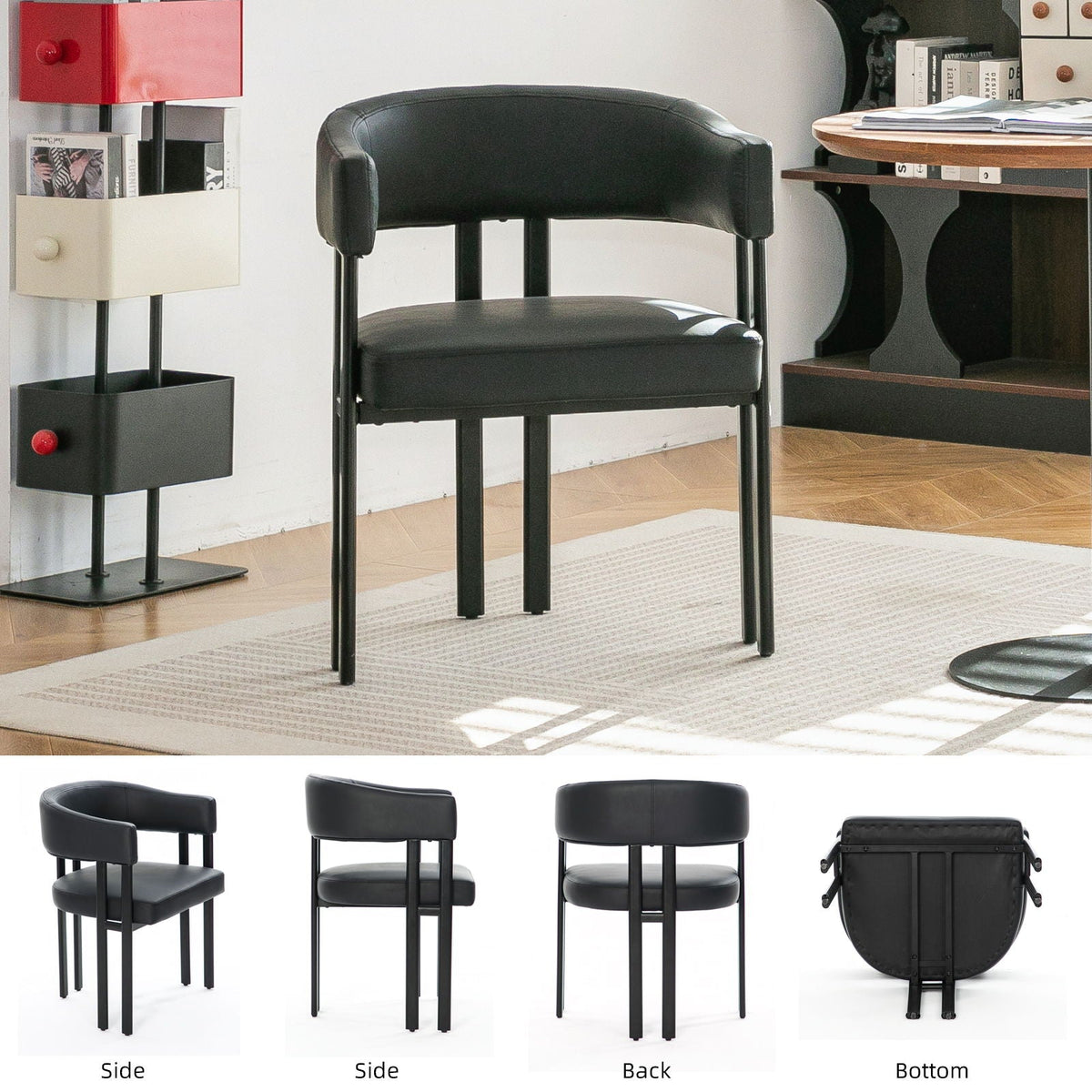 Modern Dining Upholstered Barrel Chair With Curved Back And Armrests, photo 7 of 23