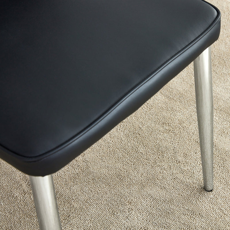 6 black dining chairs. Modern chairs from the Middle Ages. Made of PU material cushion and silver metal legs. Suitable for restaurants and living rooms