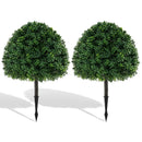 28 Inches Artificial Boxwood Topiary Ball Tree Set of 2 with Ground Spike-Green by DirectDeals