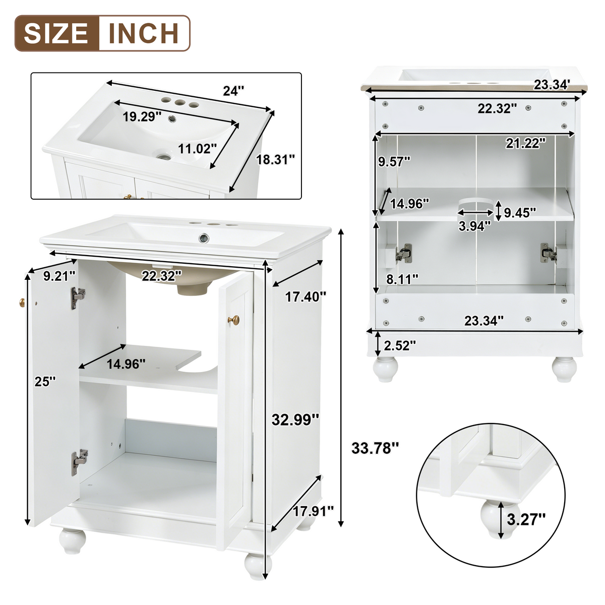 24 Inch Modern Bathroom Vanity Cabinet With Ceramic Sink, photo 10 of 10