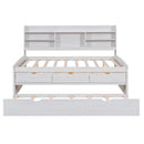 Captain Bed With Built In Bookshelves, 3 Storage Drawers, And Trundle