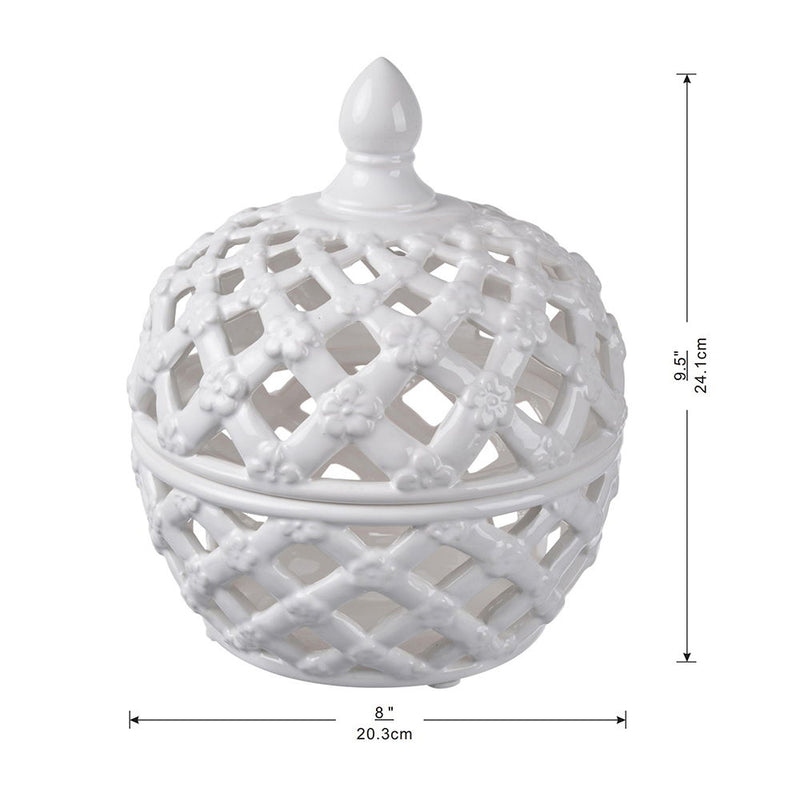 Ceramic Lidded Jar With Lattice Design - White, photo 4 of 11