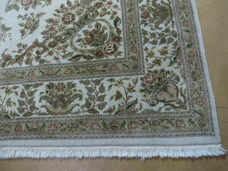 8' X 10' Handmade Chinese Floral Oriental Wool Silk Accent Rug Ivory Organic