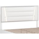 3-Pieces Bedroom Sets Queen Size Upholstered Bed with LED Lights, Nightstands and Dresser with Metal Handles and Sparkling Shiny Decoration, White