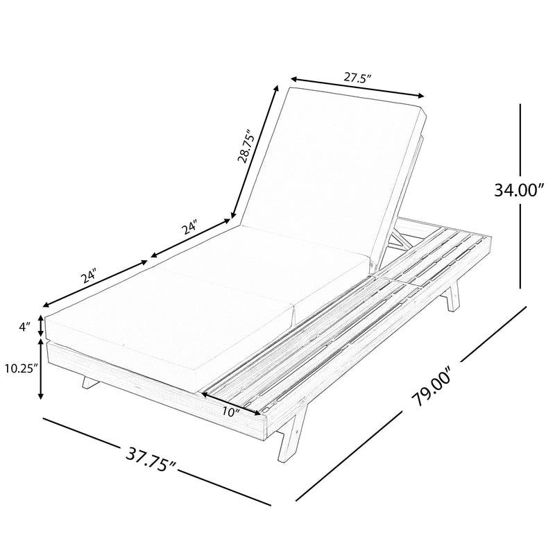 LOUNGE CHAISE SET, SPACE AVAILABLE ON ONE SIDE,ACACIA SOLID WOOD WITH LOUNGE CUSHION (CREAM & TRIPLE FOLD) - MATCHING DARK GREY VERSION AVAILABLE