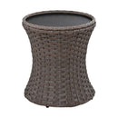 5 Pieces Outdoor Patio Furniture Set with Pet House Cool Bar and Retractable Side Tray, Rattan Wicker Patio Swivel Rocking Chairs Set of 2 with Ottomans for Backyard, Porch, Balcony, Navy Blue