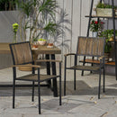 Vermilion Outdoor Dining Chair With Vertical Slat And Wooden Arm