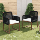 Outdoor Dining Chairs Set of 2, Acacia Wood Patio Armchair with Rope Design Back and Arms and Washable Cushion,for Backyard, Poolside, Garden,Black