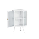 22.25 " Floor Coner Cabinet with Tempered Glass Door & Storage Shelves for Bathroom, Living Room, Bedroom (White)