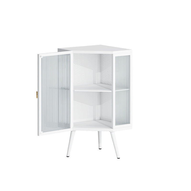 22.25 " Floor Coner Cabinet with Tempered Glass Door & Storage Shelves for Bathroom, Living Room, Bedroom (White)