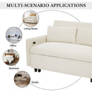 57.48" Pull-out Sofa Bed Convertible Couch 2 Seat Loveseat Sofa Modern Sleeper Sofa with Two Throw Pillows and USB Ports for Living Room, Beige