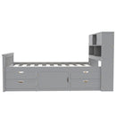 Captain Platform Bed Frame With Bookcase Headboard, 4 Drawers, Storage Shelves