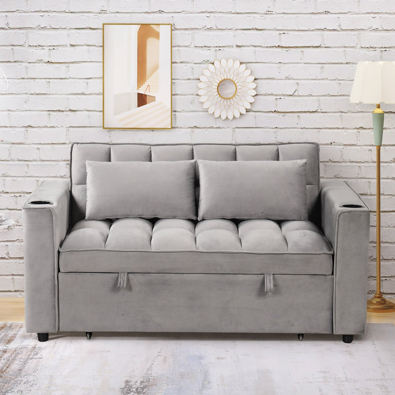 55.3" 4-1 Multi-functional Sofa Bed with Cup Holder and USB Port for Living Room or Apartments, Gray