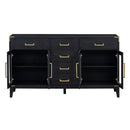 6-drawer and 2-Cabinet Retro Sideboard with Extra Large Storage Space, with Gold Handles and Solid Wood Legs, for Kitchen and Living Room (Black)