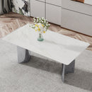 Modern Minimalist Dining Table with Imitation Marble Glass Top and Metal Legs