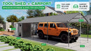 12x25 FT Galvanized Steel Carport with Shelter and Shed