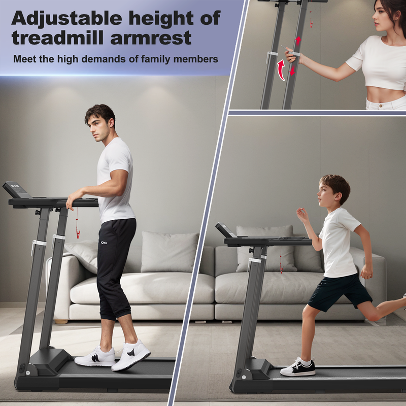Treadmill with Desk Workstation & Adjustable Height, 300 LBS Weight Capacity, Folding Treadmill with Bluetooth Speaker, Portable Walking Pad Treadmill with Desktop for Home Office