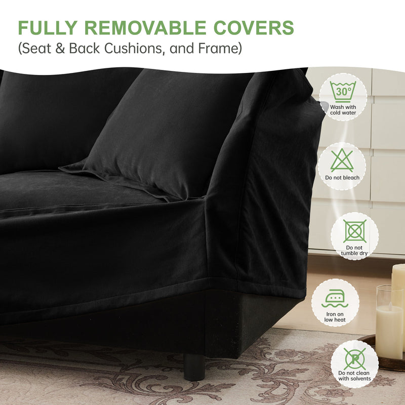 Slipcovered U Shape Sectional Deep Seat Sofa Couch, 3 Seater Sofa with French Edges Design Multiple Big Pillows, Modular Deep Seat Sectional Sofa Comfy Cloud Couch for Living Room, Apartment,Chenille