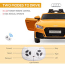 6V Kids Electric Ride On Car, Licensed Audi TT RS with Suspension System and Remote Control, Horn, 5 Songs, Lights, MP3 Player - Yellow