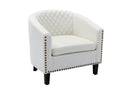 accent Barrel chair living room chair with nailheads and solid wood legs white pu leather