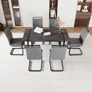 59 "Rural Industrial Rectangular MDF Black Dining Table Set and PU Armless Dining Chair Set, 6 pieces. Kitchen Black Metal Table Leg Dining Chair Set
