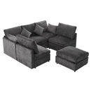 85.4' Sectional Sofa Modular Sofa U-shaped Sofa Couch Sofa Bed L-shaped Sofa with a Movable Ottoman and Two USB Ports for Living Room, Black