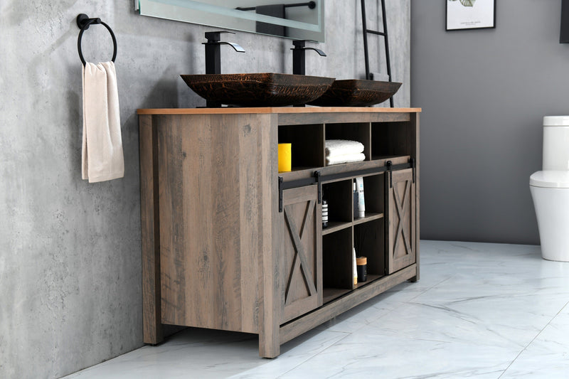 22.25" L -14.5" W -4.5" H Golden Handmade Glass Rectangle Vessel Bathroom Sink in Brown and Gold Fusion Finish with Faucet and Pop-Up Drain in Matte Black