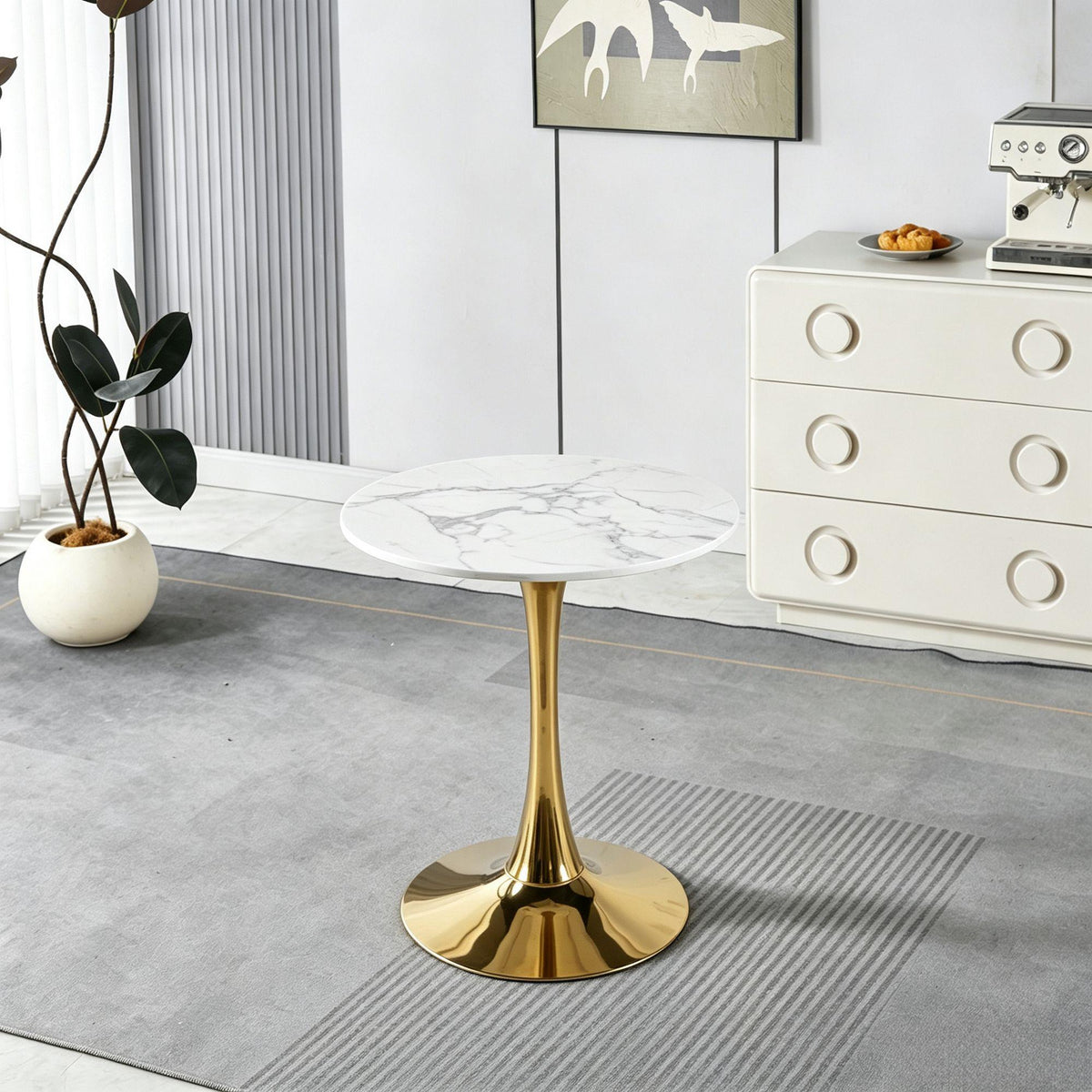 White Marble Tulip Dining Table with Golden Legs, photo 7 of 10