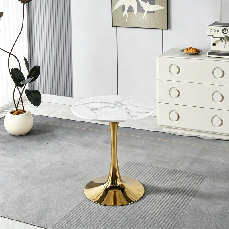 White Marble Tulip Dining Table with Golden Legs, photo 7 of 10