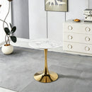 White Marble Tulip Dining Table with Golden Legs