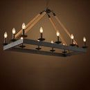 GobekUsa 10-Head Rope Hanging Island Light: Industrial Metal Lamp in Black with Candle Design